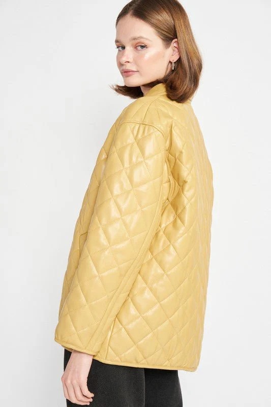 Mustard Quilted Faux Leather Jacket