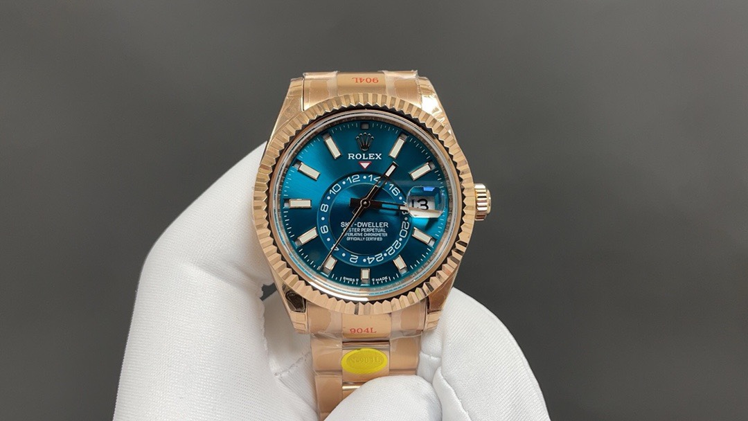 【SUPER CLONE】12A Rolex Sky-Dweller 336935 Rose Gold Blue-Green Dial Oyster