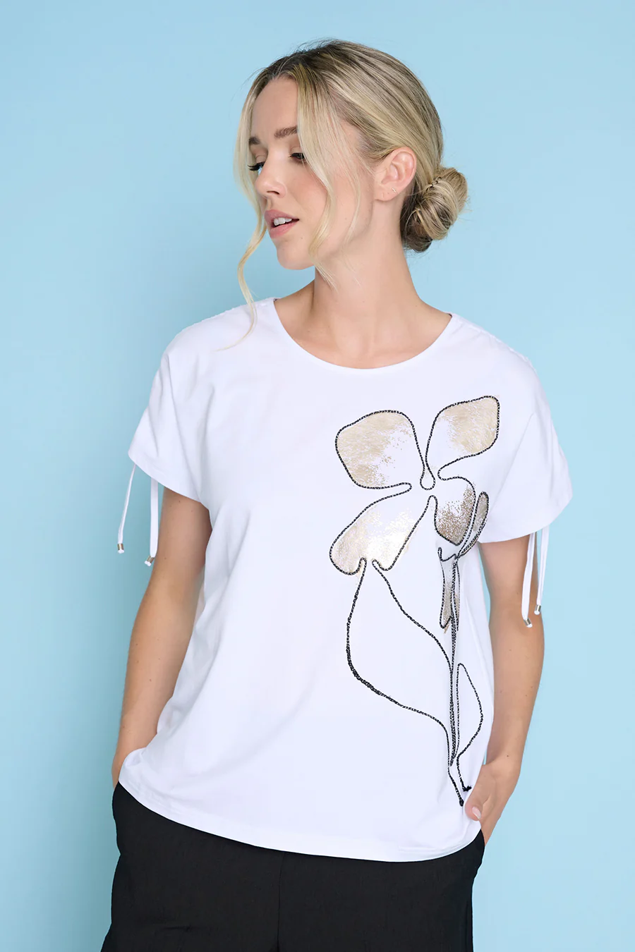 Ruched Shoulder Cord Embellished Top