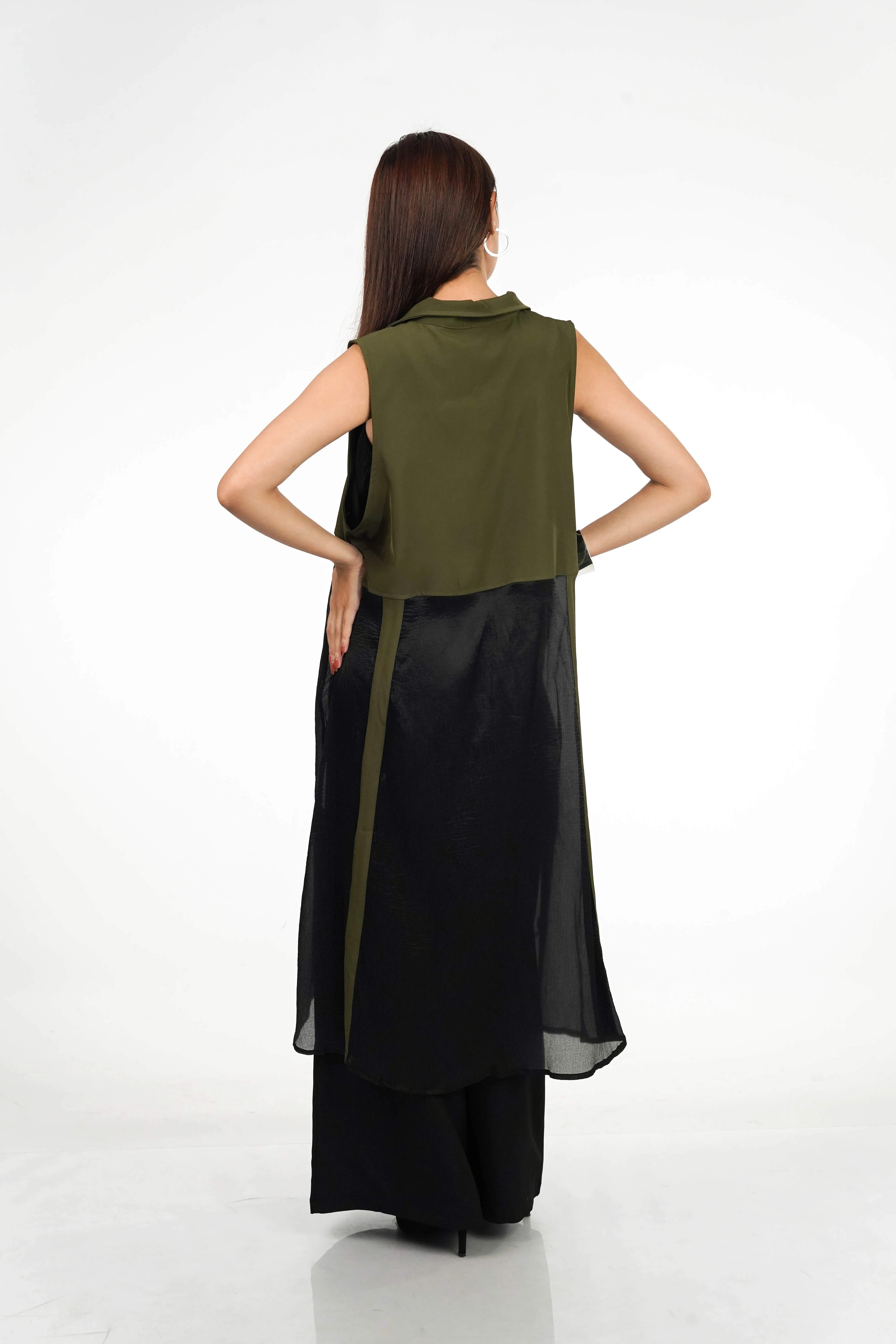 Army Green Zippered Longline Top