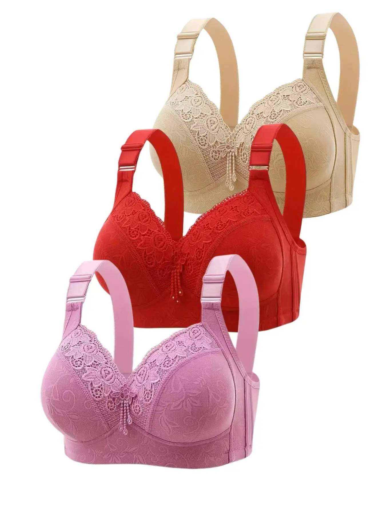 Women's Contrast Lace Push Up Bra, Adjustable Strap Bra, Soft Comfortable Breathable Casual Everyday Lingerie for All Seasons