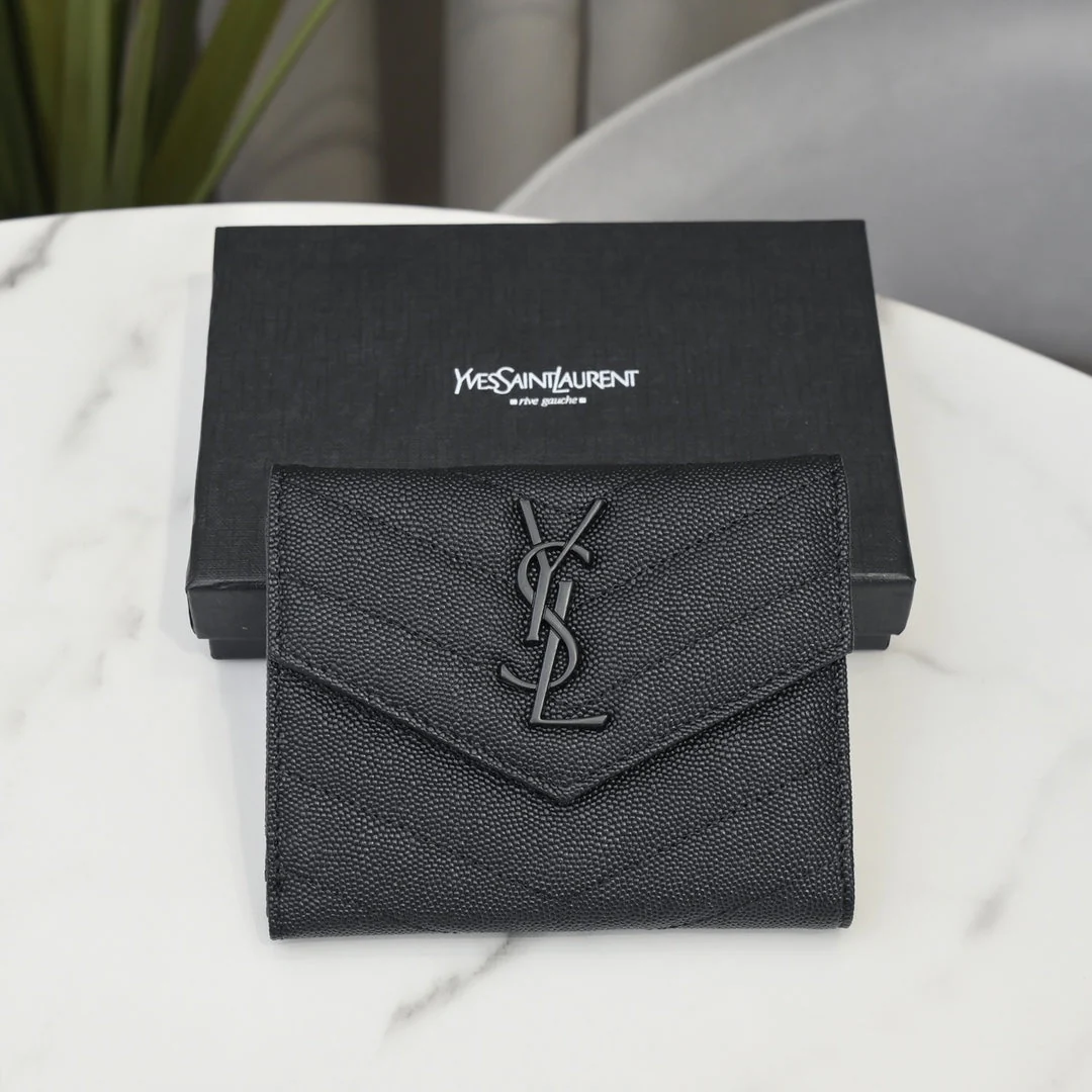 【Saint Laurent】Popular Logo Tri-fold Wallet with Coin Purse - 4 Colors