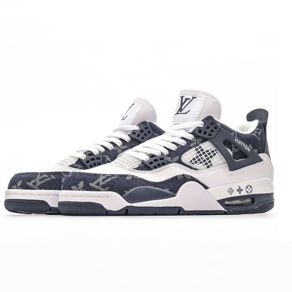NK Air Jordan 4 Retro Black White X Lois Vuton Monogram Denim NNL24111208