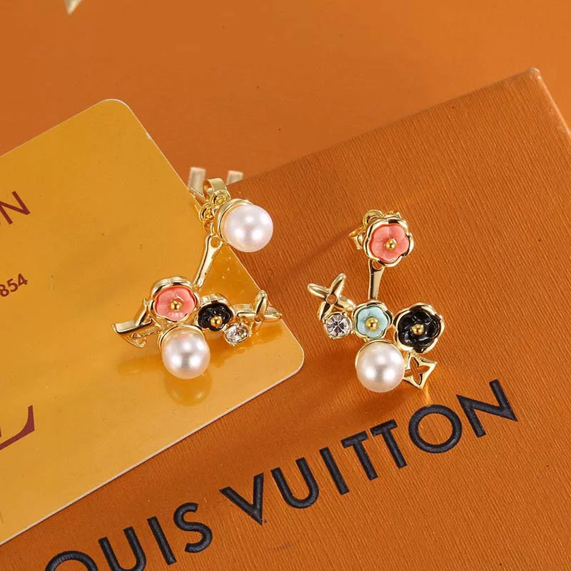 Elegant Stone-set Flowers Pearls Earrings ED-931325