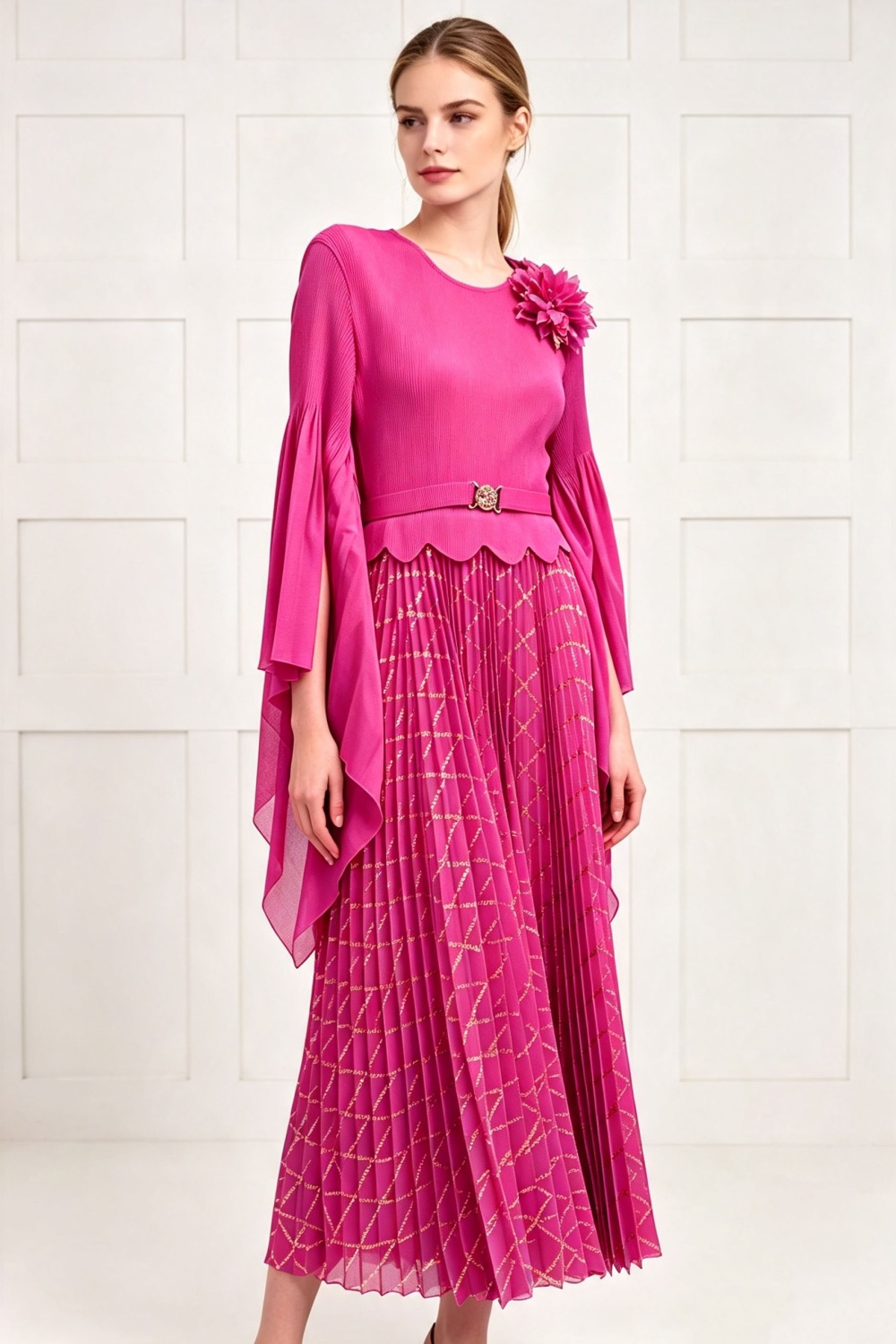 Pleated loose formal dress colors court style sleeve dress