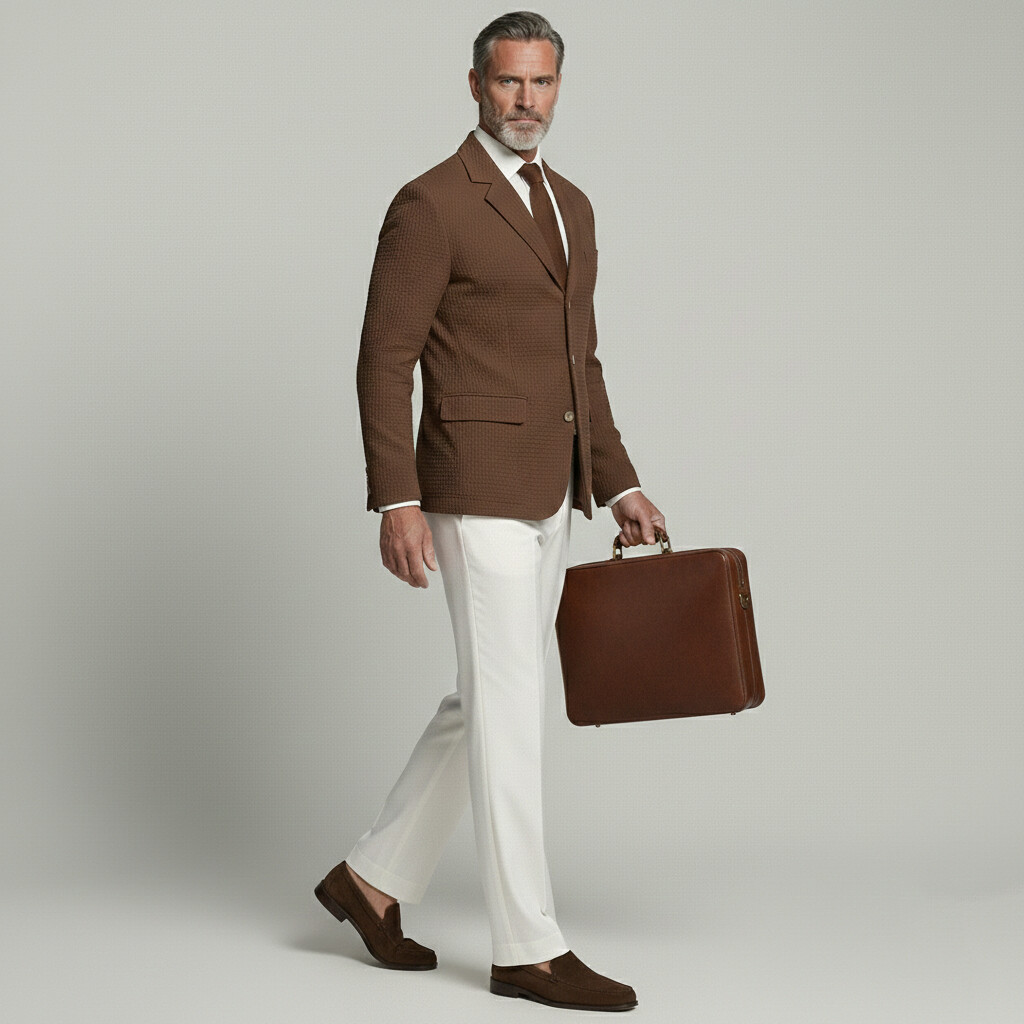 Men's Business Casual Waffle Notched Lapel Single Breasted Long Sleeve Blazer