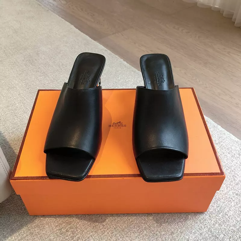 Fashion High Quality 6cm Heel Real Leather Slippers LX-872309