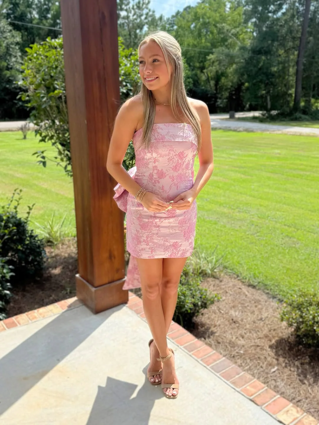 Strapless Tight Homecoming Dress with Back Bow