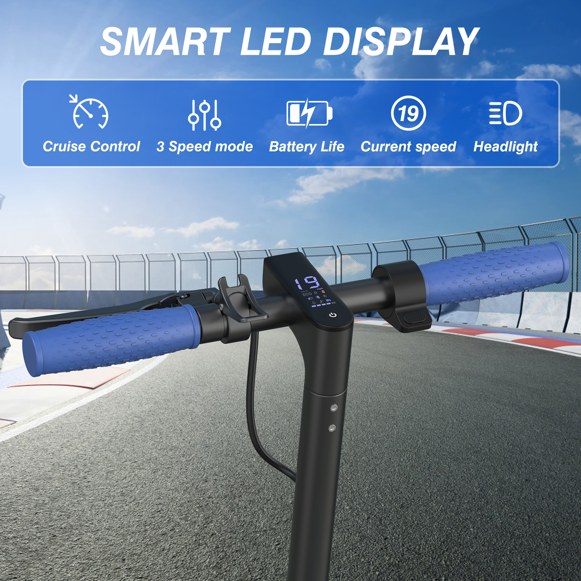 AOVOPRO ES80 Electric Scooter 350W Dual Brake App LCD Display Waterproof Foldable Blue-US