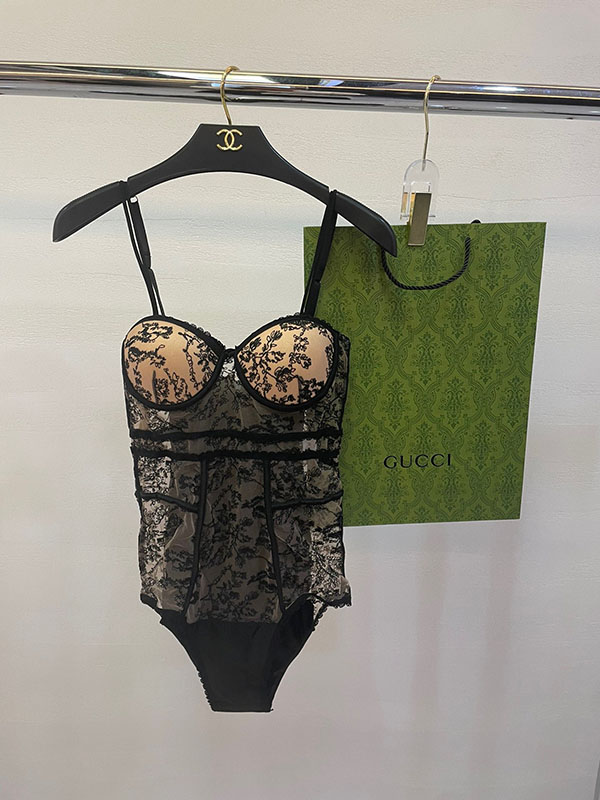 Sexy One-piece Smocked Swimsuit with lace YY-925455