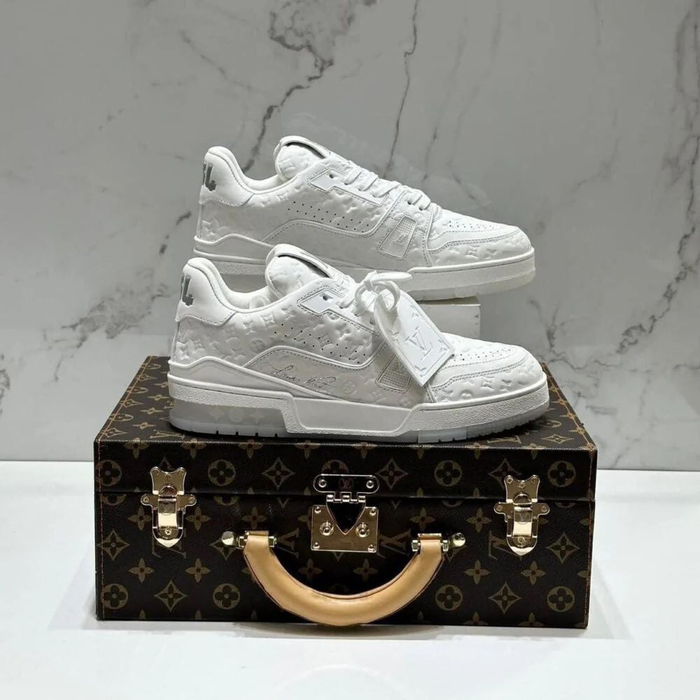 LV  Trainer Sneaker – Triple White Monogram Embossed Edition