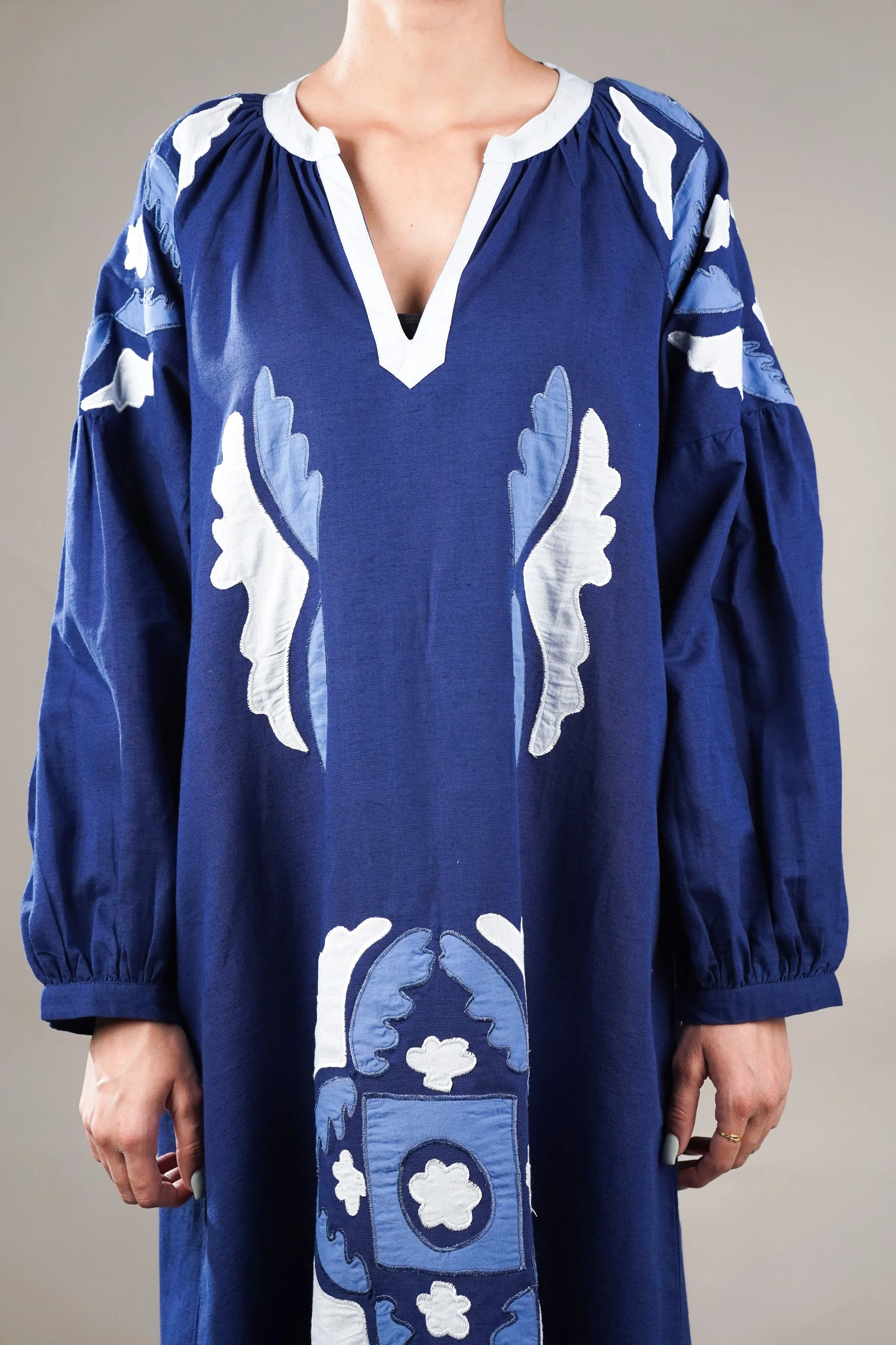 Gathered Sleeves Cotton Dress