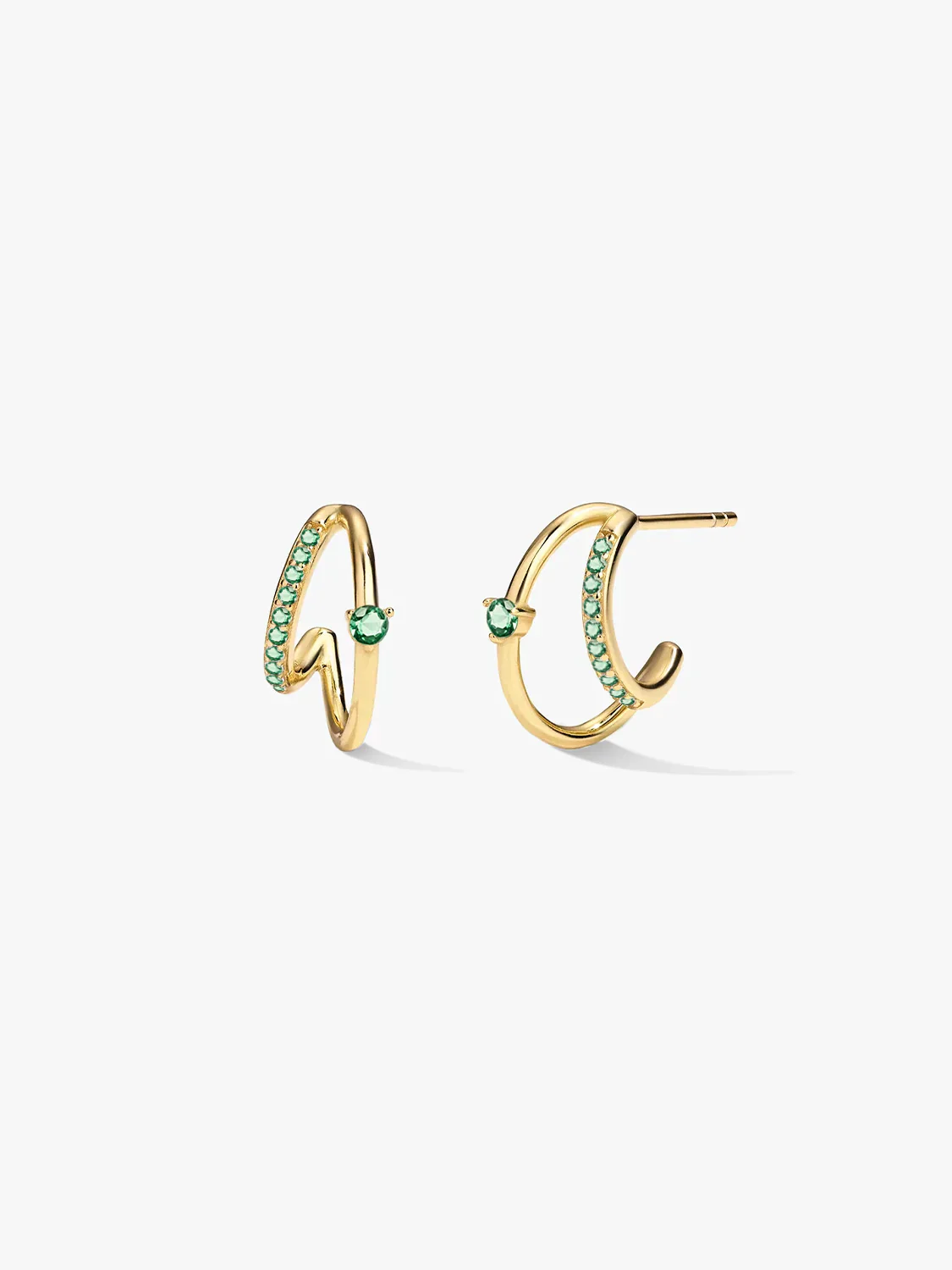 Pave & Prong Emerald Double Hoops