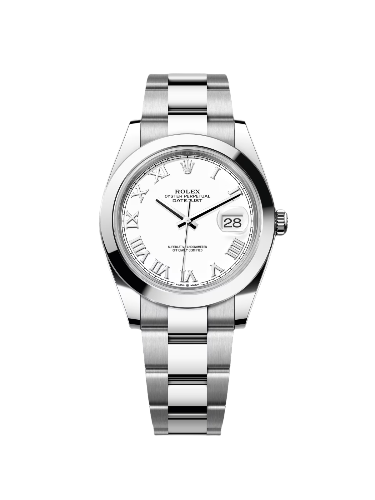 【Super Clone】RLX  Datejust 41mm Smooth Bezel White Roman Oyster - 126300-0015