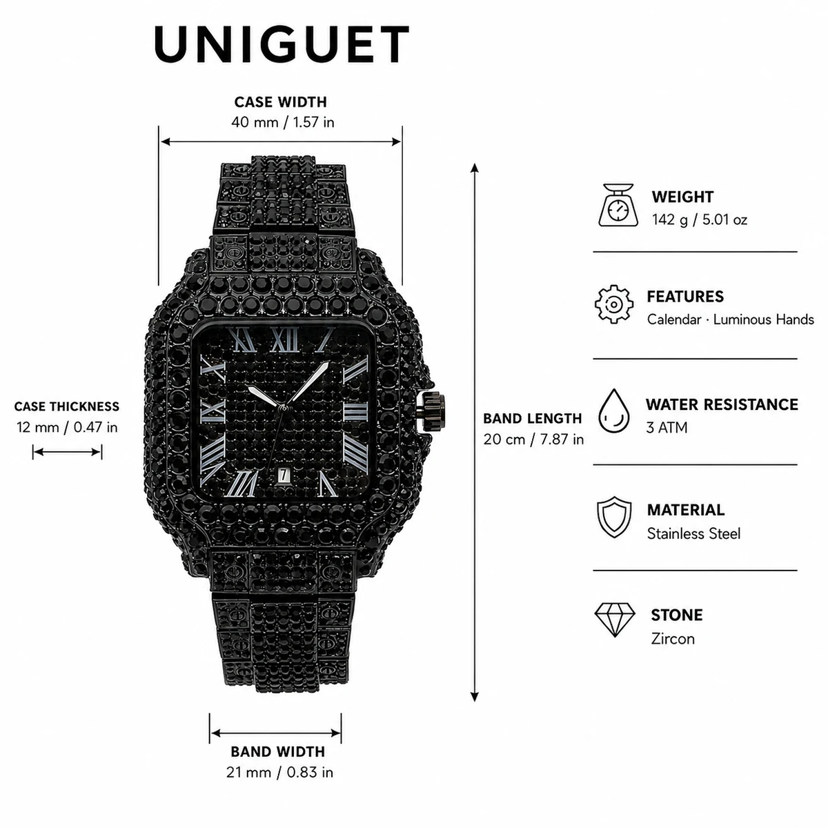 Black Diamond Watch For Men Iced Out Square Men’s Quartz Watches