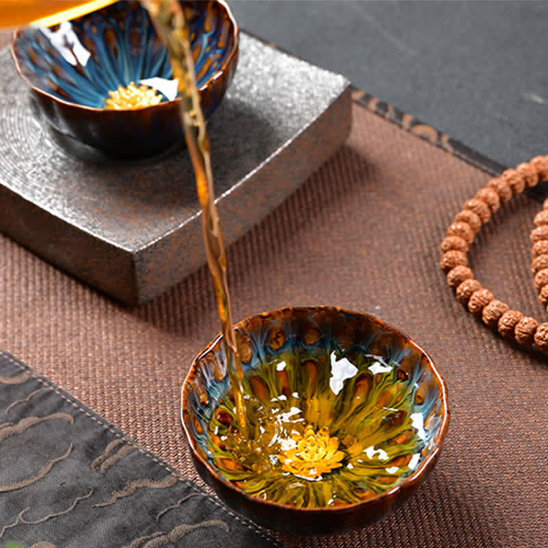 Lotus Peacock Dragon Phoenix Koi Fish Ceramic Teacup Inlaid Tea Cups 120ml