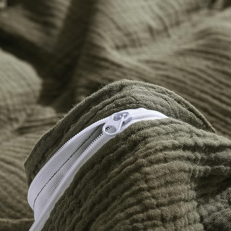 Olive Green Waffle Weave Duvet Cover Set