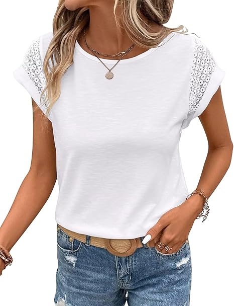 AERLEN Womens Tops Lace Cap Sleeve T Shirts