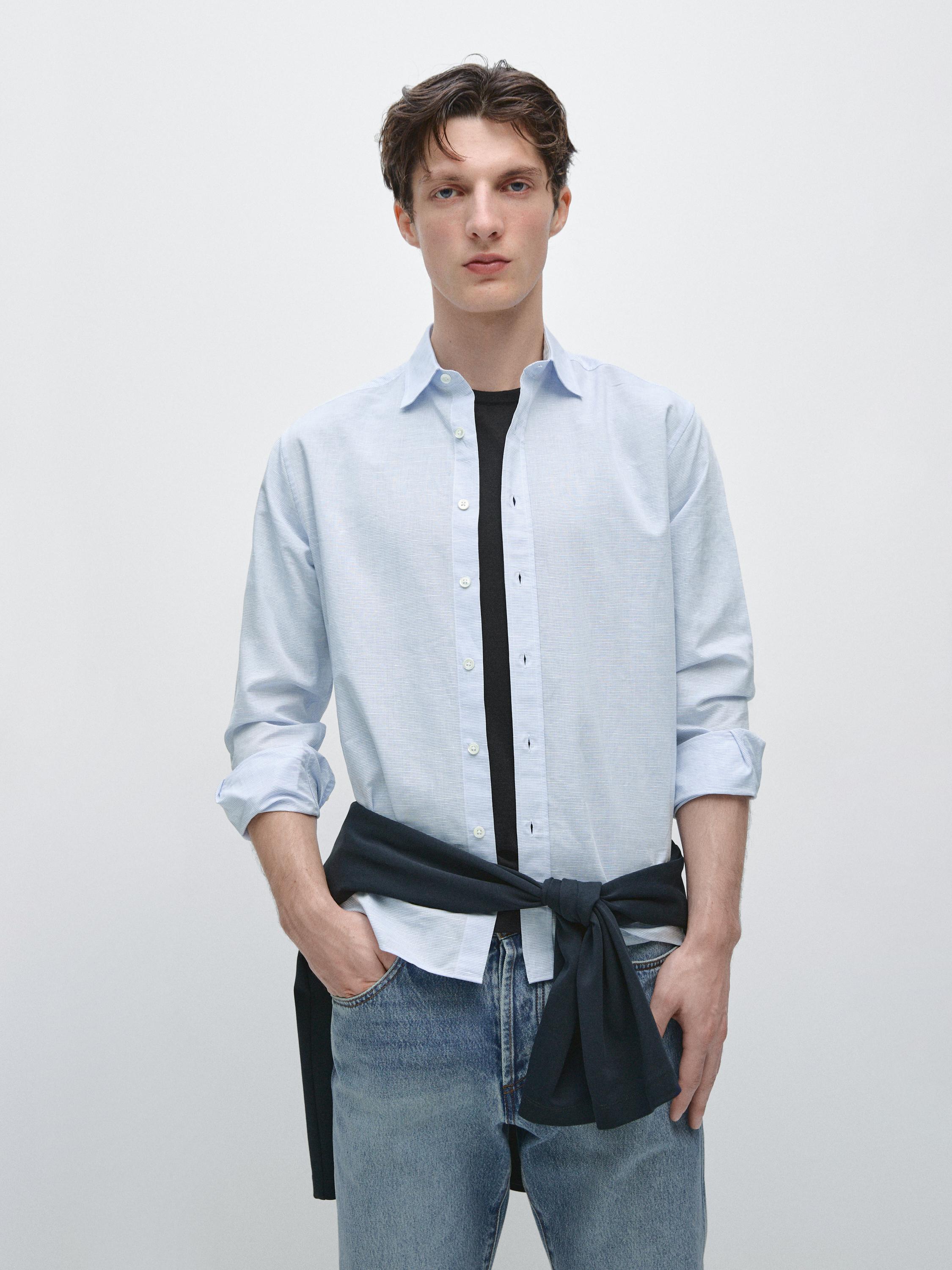 Camisa regular fit con lino