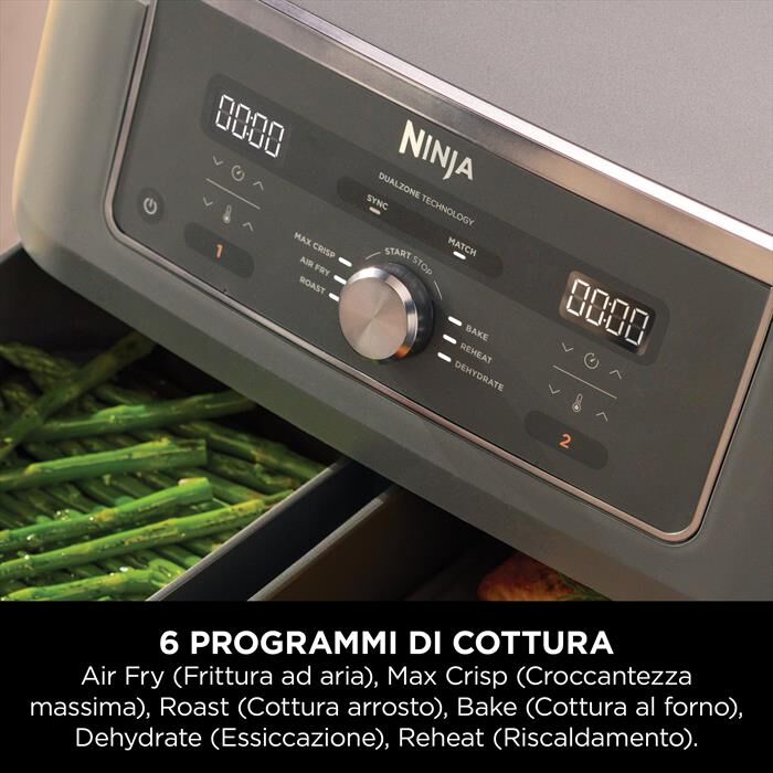 NINJA - Friggitrice ad aria AIR FRYER MAX DUALZONE 6-IN-1-Nero / Alluminio