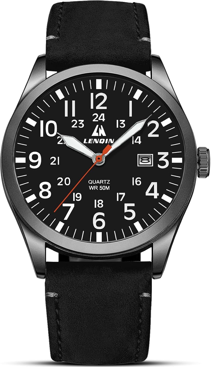 LN LENQIN Mens Watches Military Sport Analog Quartz Watch for Men | Nylon Strap Stylish Luminous Fashion 3ATM Waterproof Army Tactical Casual Wristwatch Unisex Watch for Men With Date