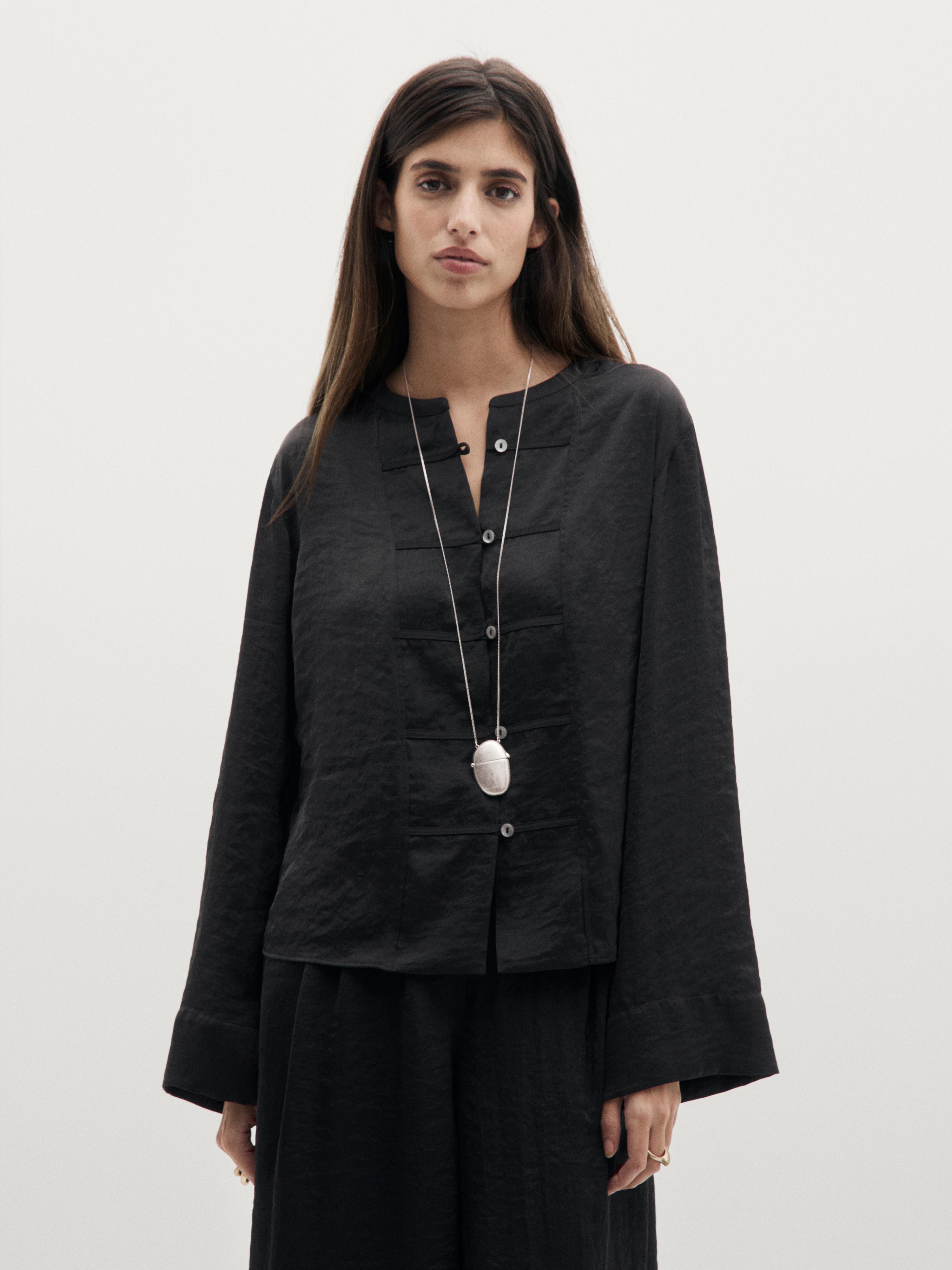 Camisa fluida cuello mao