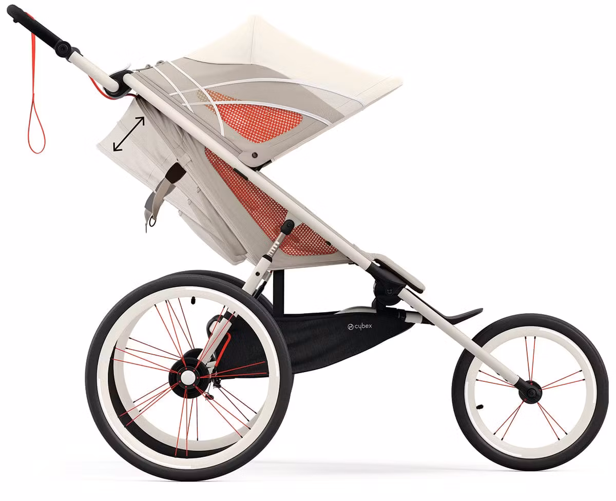 Cybex AVI Jogging Stroller Bundle - Cream/Orange Frame + All Black Seat Pack