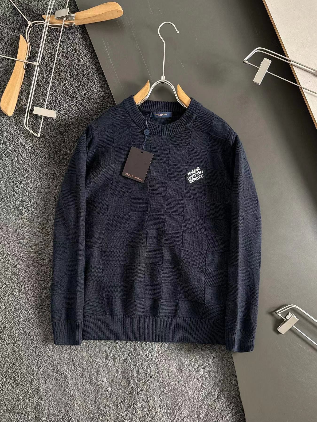 LV Beaded Checkerboard Crew Neck Sweater