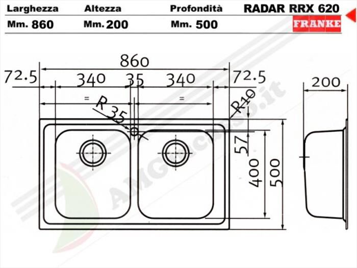 FRANKE - Lavello lineare Radar RRX620 2 vasche-Acciaio inox