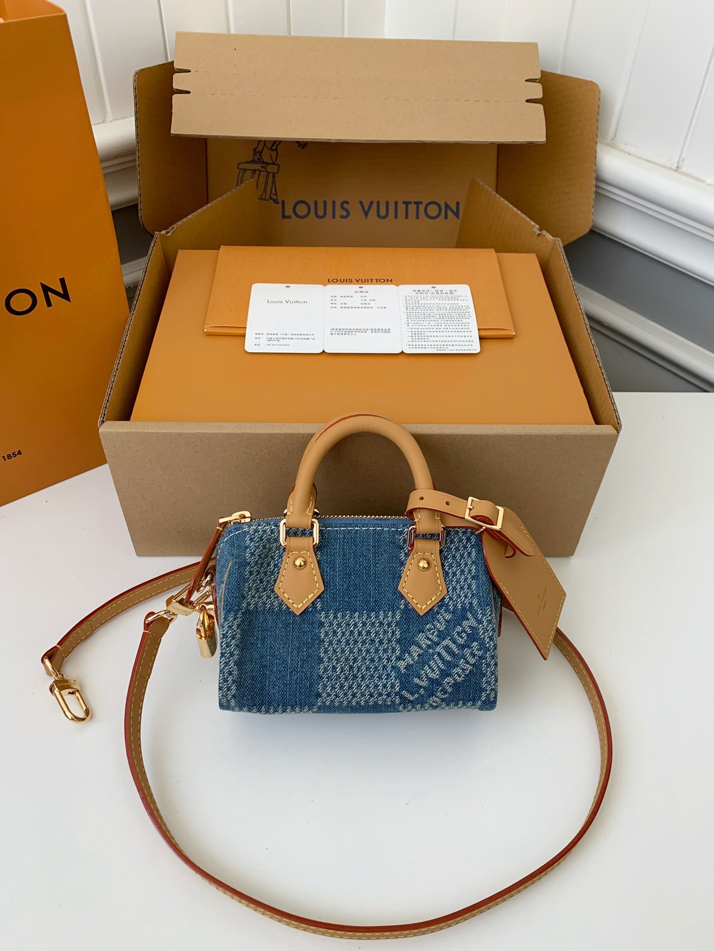 LV The new SPEEDY 18bandouli ère tannin denim handbag  N40682  Size：18*12*10cm