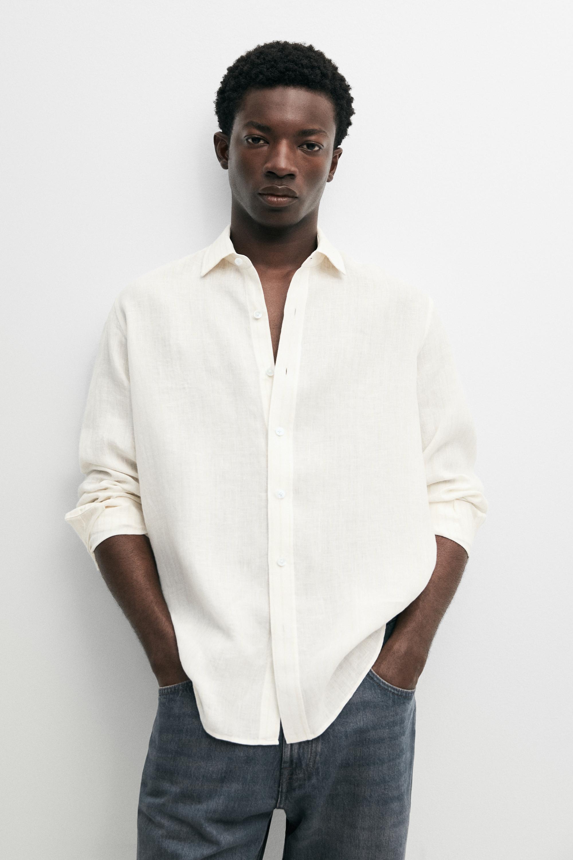 Camisa regular fit detalle rayas 100% lino