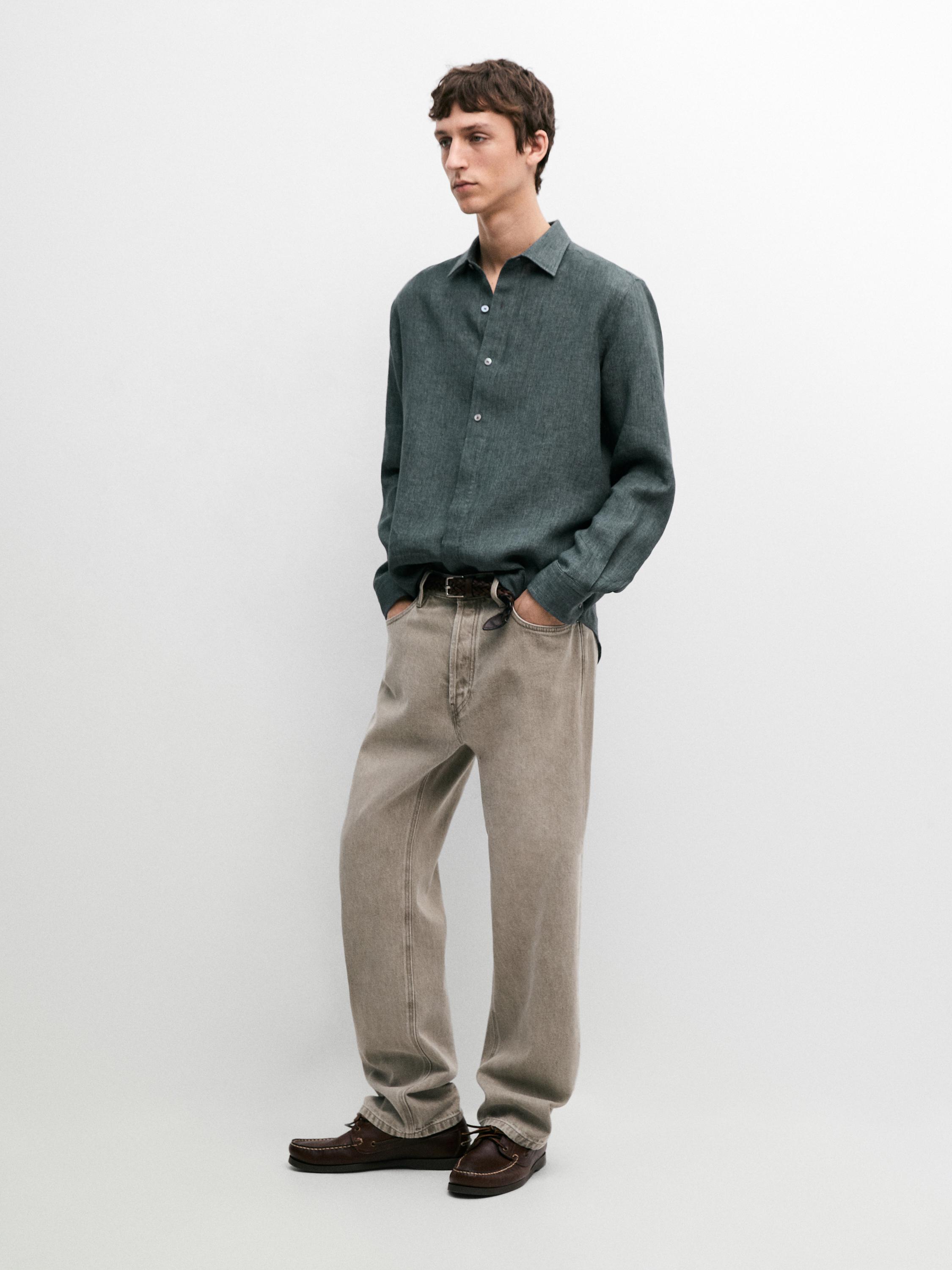 Camisa detalle tapeta lino