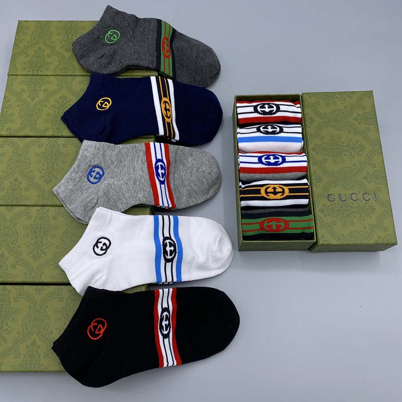 Set of 5 Pairs of Cotton Anti-bacterial Ankle Socks WZ-924000142
