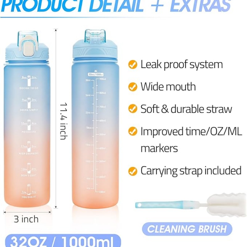 THERMOCLOUD Motivational Water Bottle with Time Marker