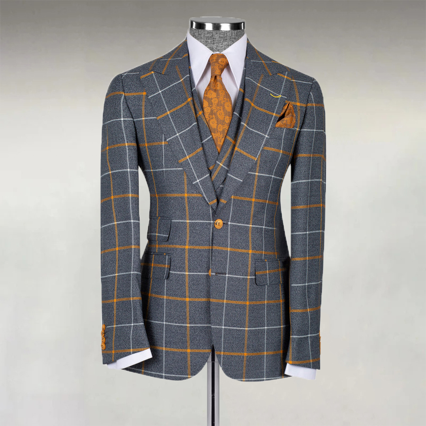 Men's Business Contrast Plaid Two Button Lapel Blazer