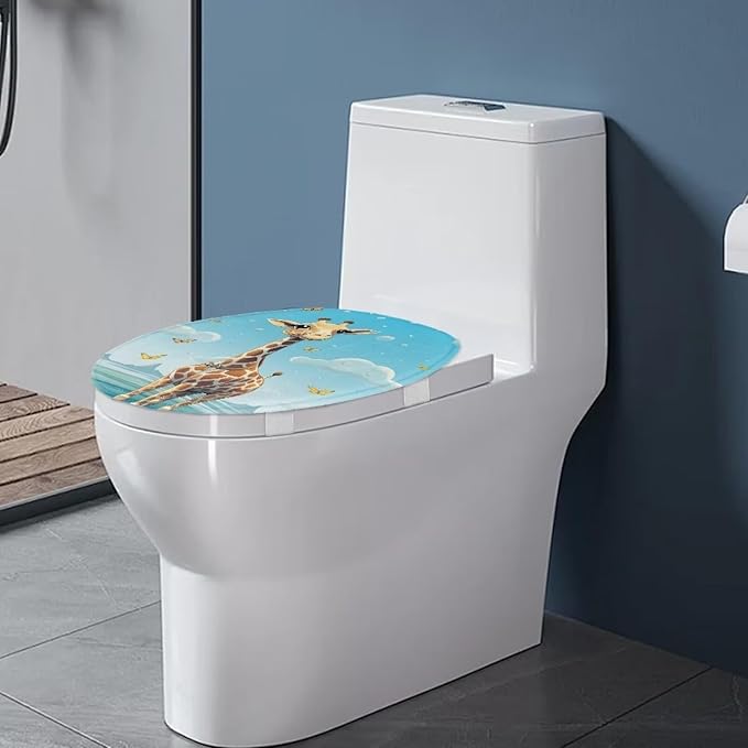 BATHLOOP Cute Giraffe Toilet Lid Cover Sky Butterfly Toilet Seat Lid Covers Replacement Universal