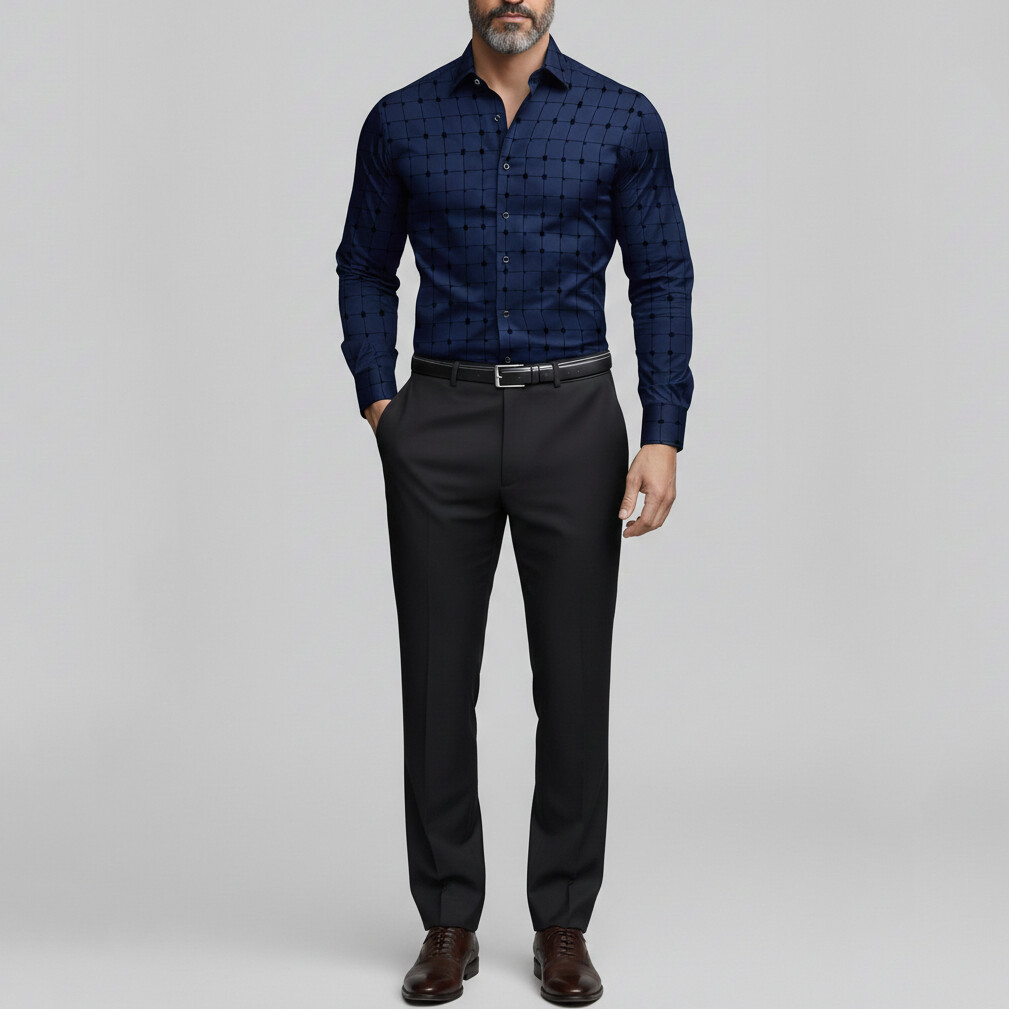 Men's Business Casual Checkered Pattern Shirt Collar Single Breasted Long Sleeve Shirts