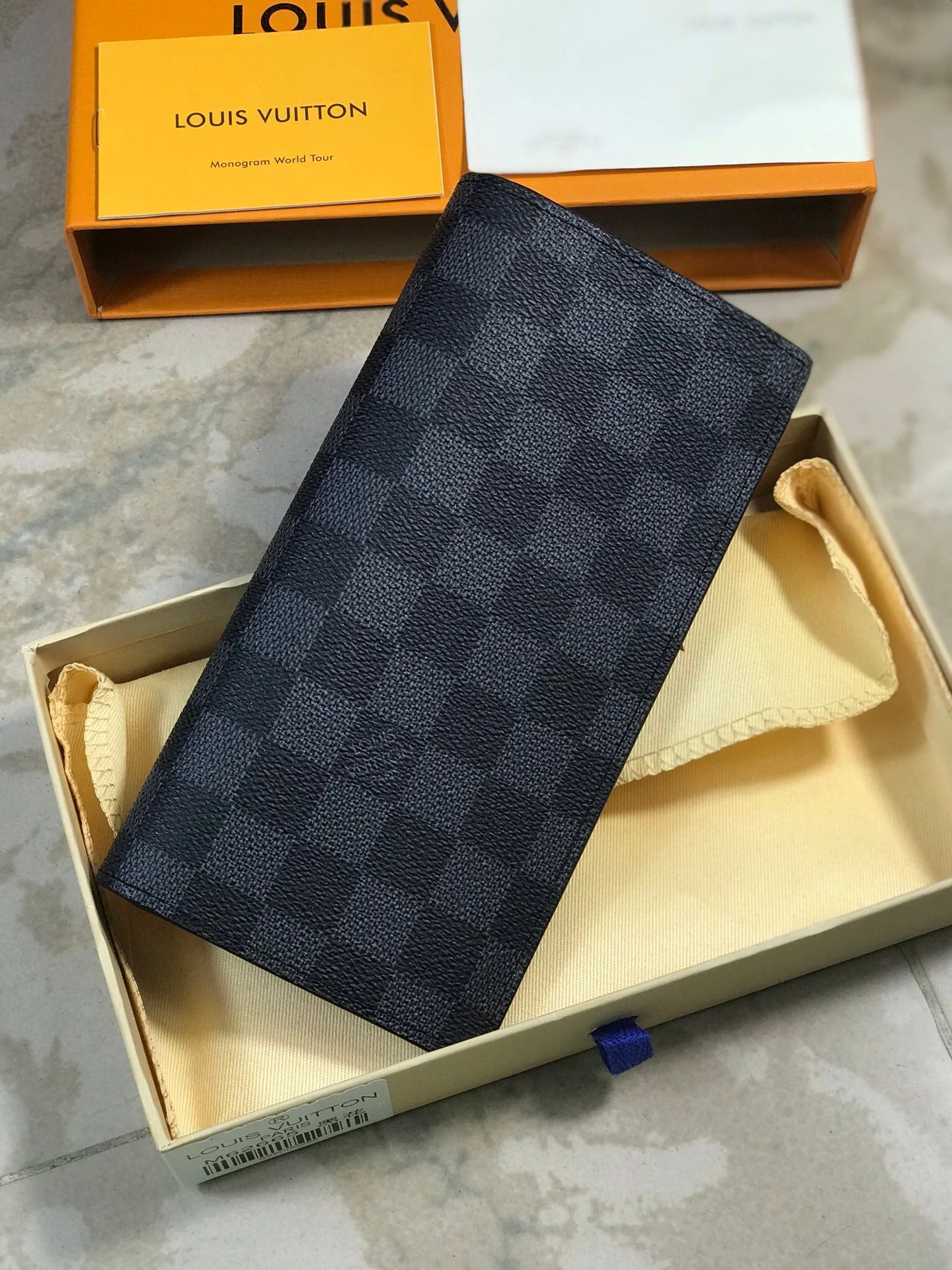 【Louis Vuitton】Black Chessboard Long Wallet Brazza N62665