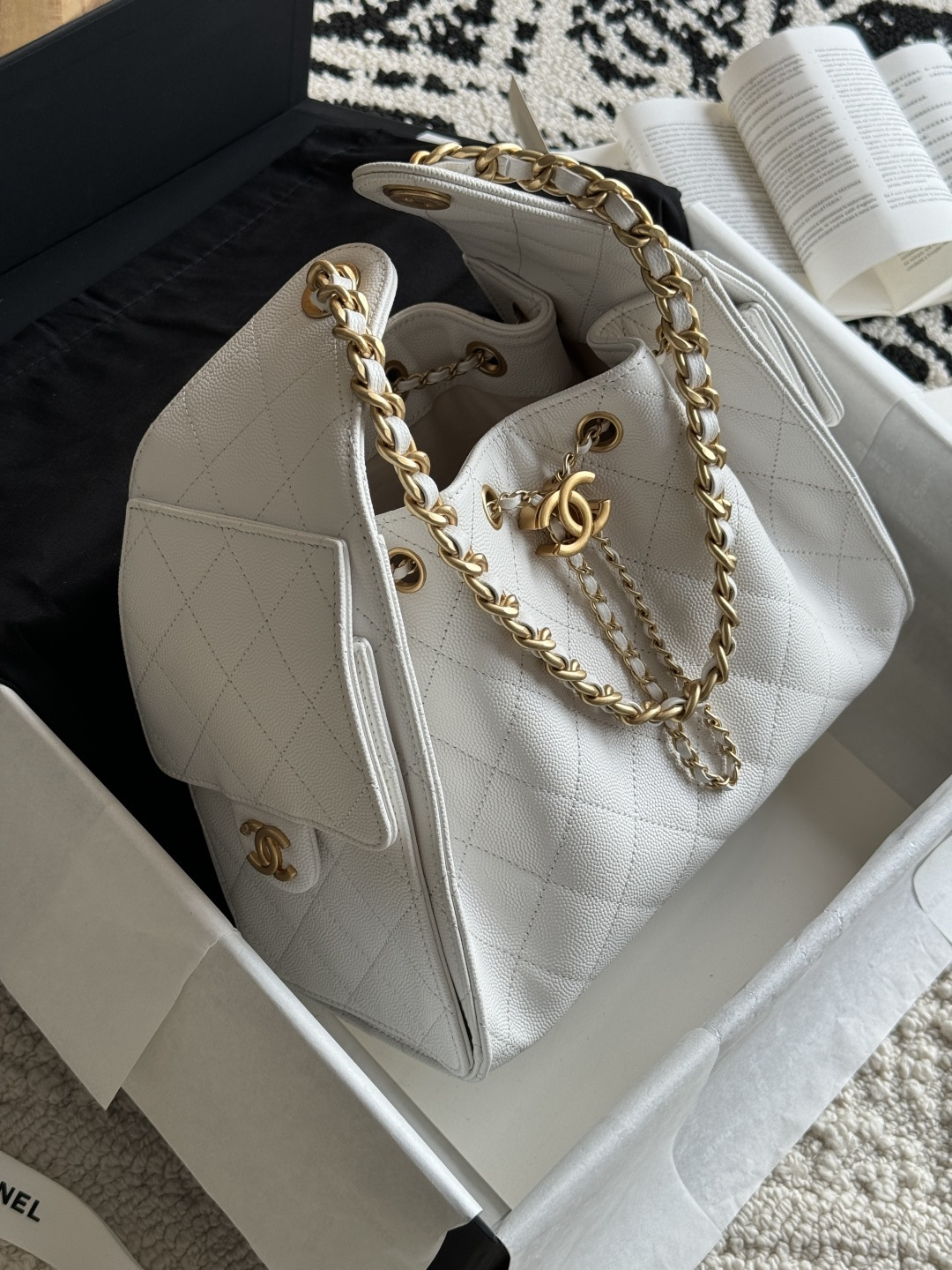 Chanel 25C Quilted Caviar Leather Hobo Bag