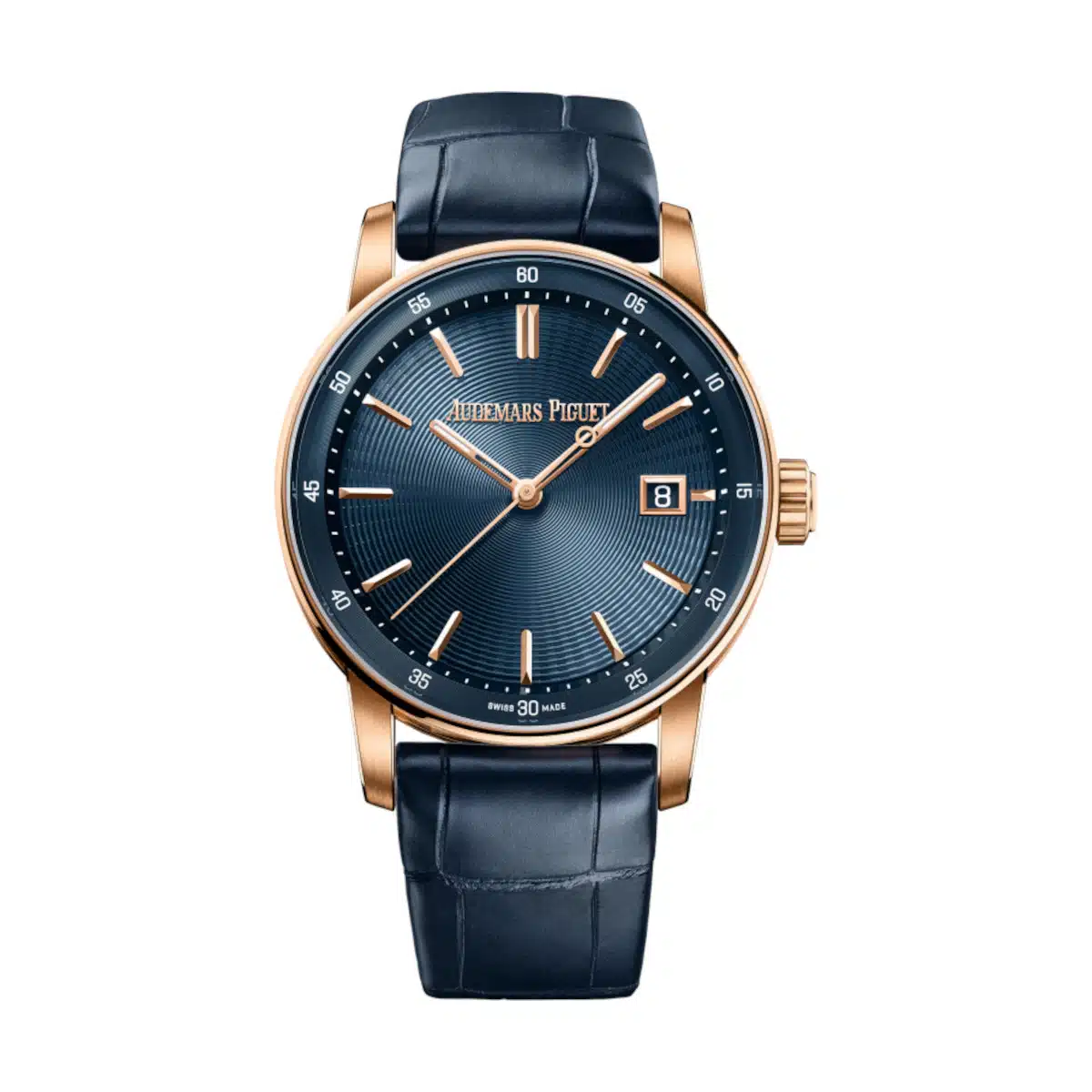 Audemars Piguet Code 11.59 Selfwinding 38mm Pink Rose Gold Blue Dial Leather Strap - 77410OR.OO.A342CR.01