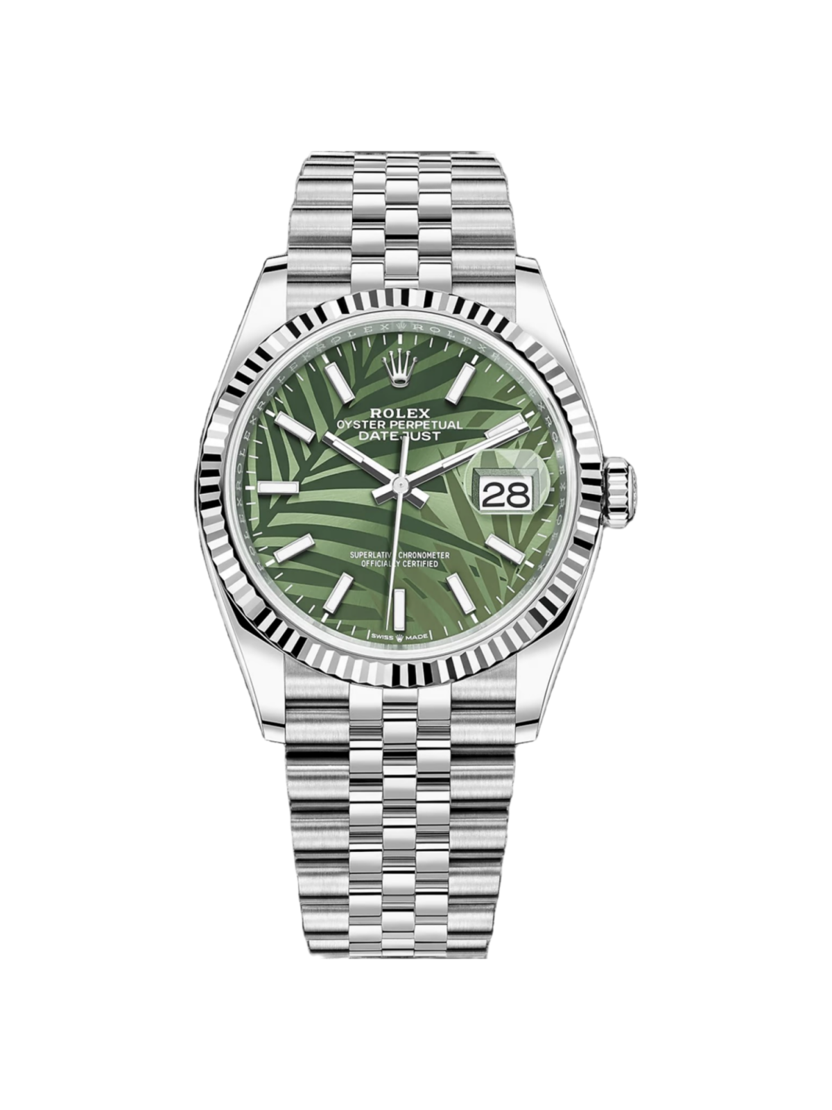【Super Clone】RLX  Datejust 36mm 126234-0047 Olive Green Palm Motif Dial Jubilee Stainless Steel Watch