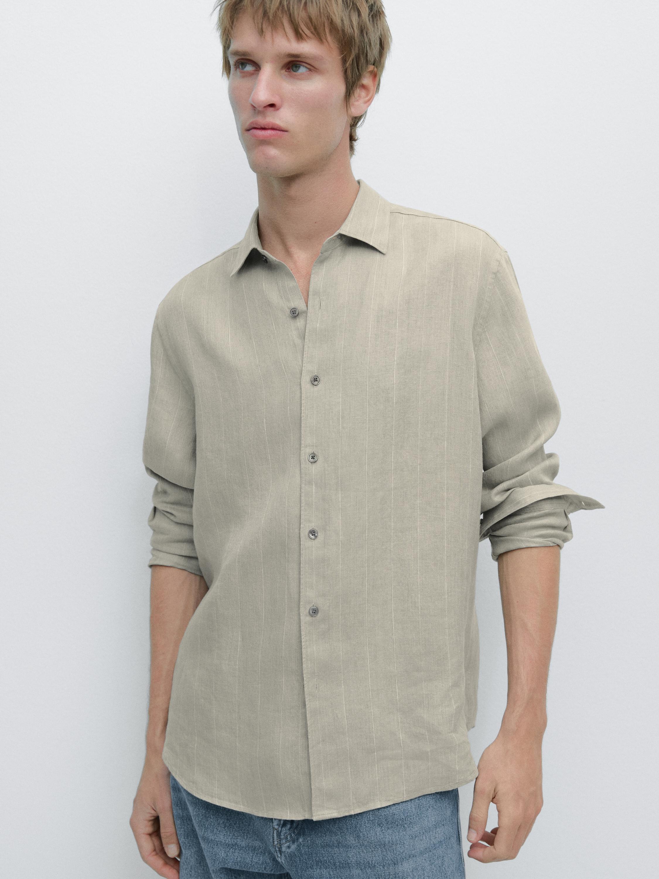 Camisa regular fit rayas 100% lino