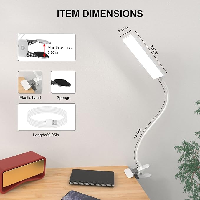 Clip on Light LED Desk Lamp with Eye-Caring LED Metal Clip