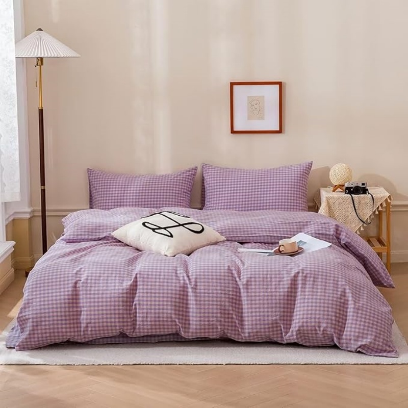Purple Gingham Grid Duvet Cover Queen