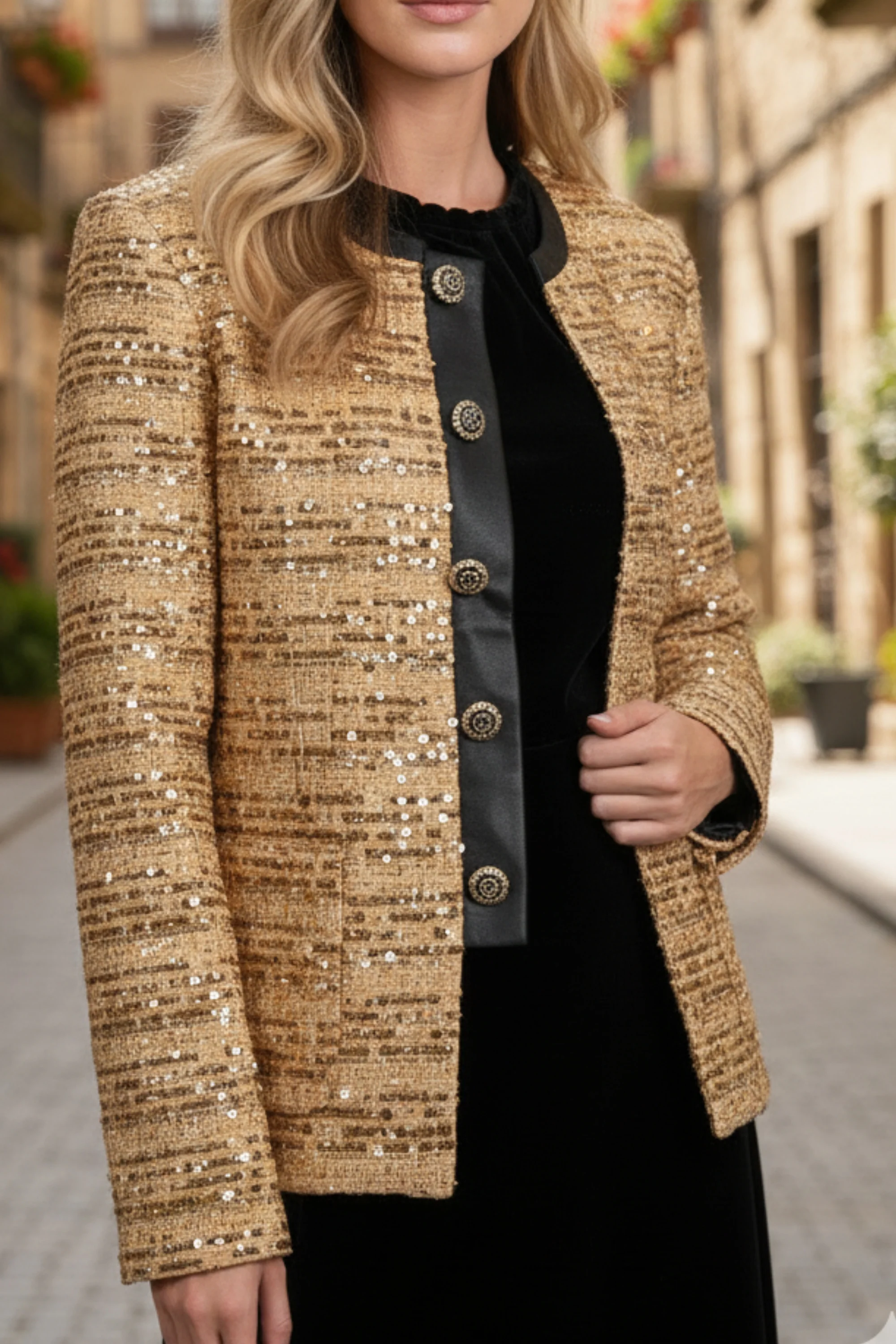 Golden Glimmer Sequined Blazer
