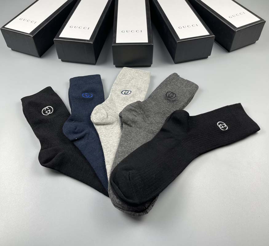 Set of 5 Pairs of Cotton Anti-bacterial Crew Socks WZ-924000175
