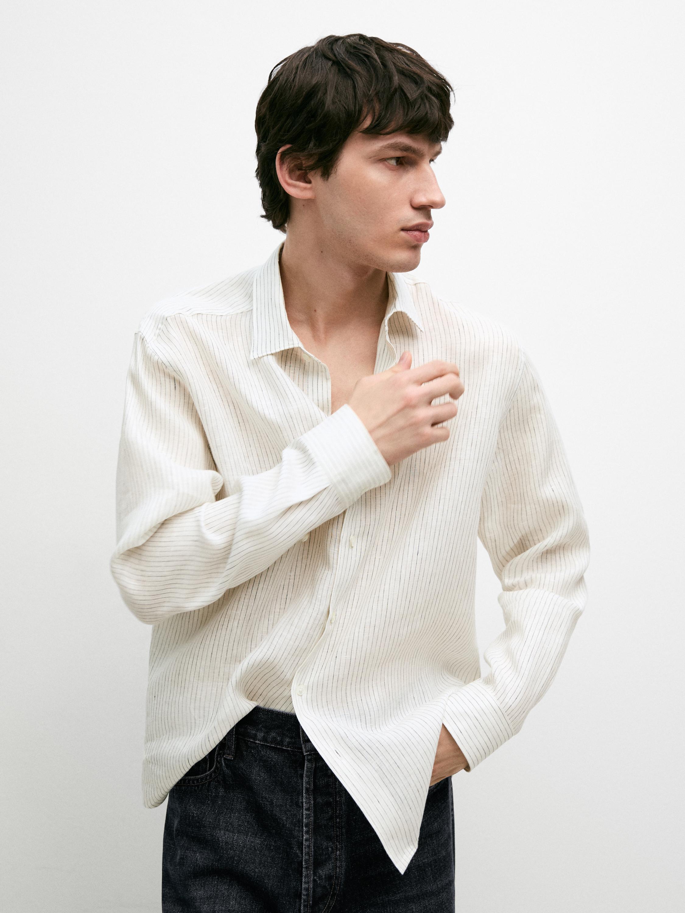 Camisa regular fit rayas lino