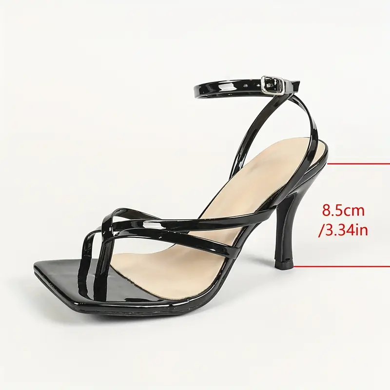 Square Toe Black Stiletto Sandals Elegant French-Style