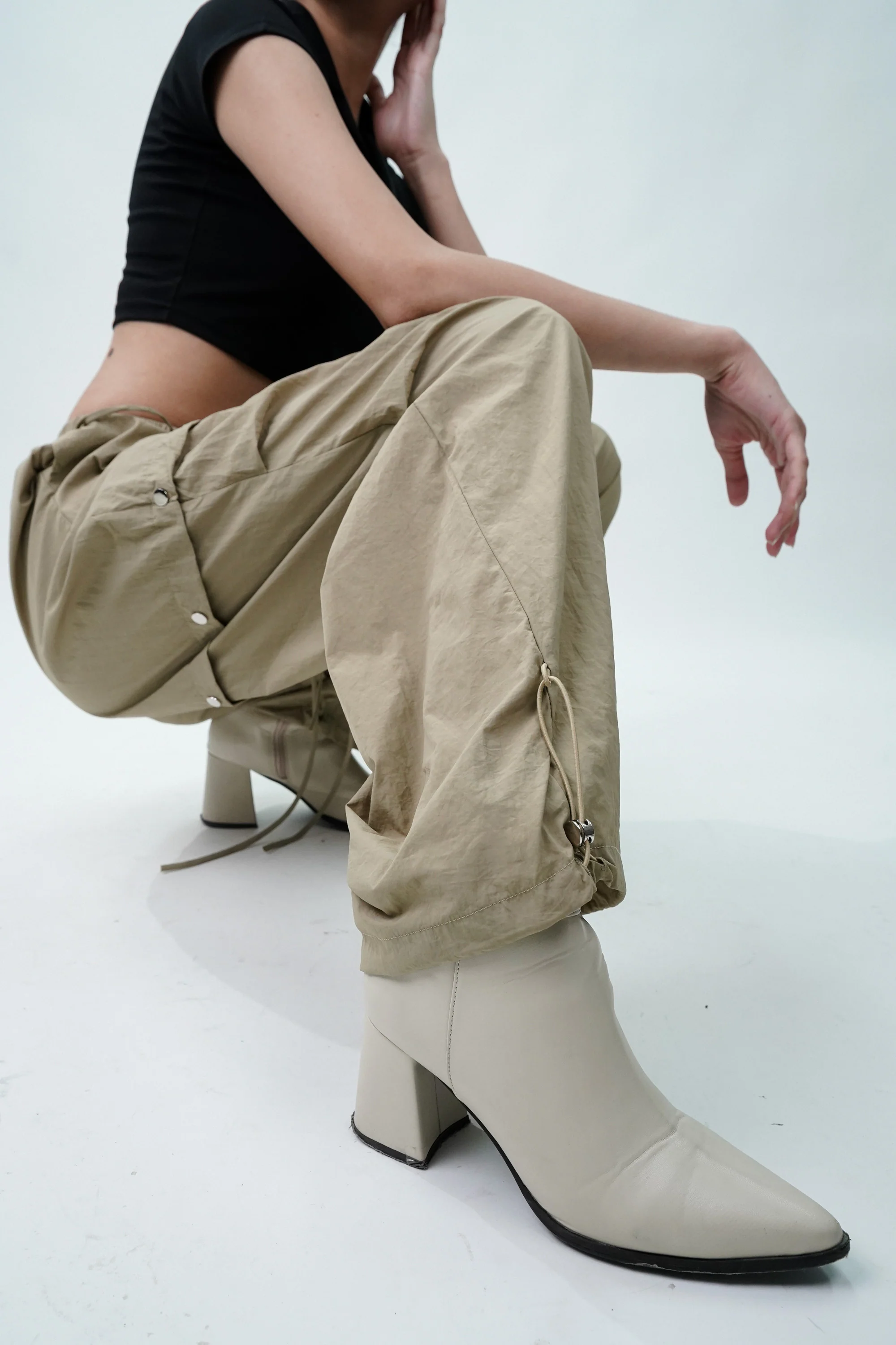 Beige Cargo Pants with Snap Buttons