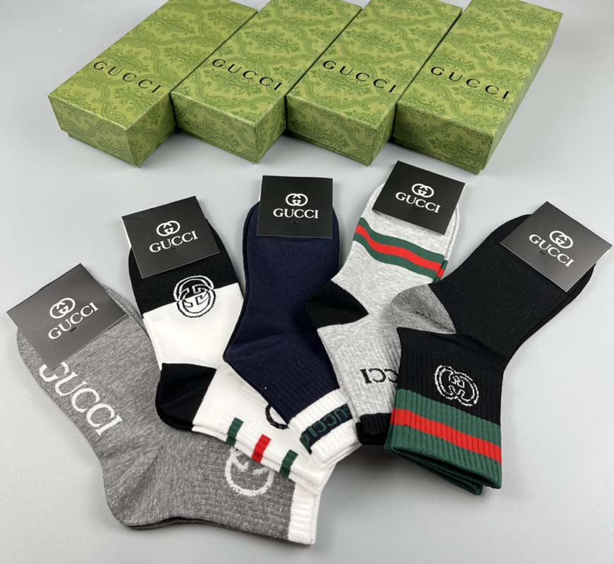 Set of 5 Pairs of Cotton Anti-bacterial Crew Socks WZ-924000149